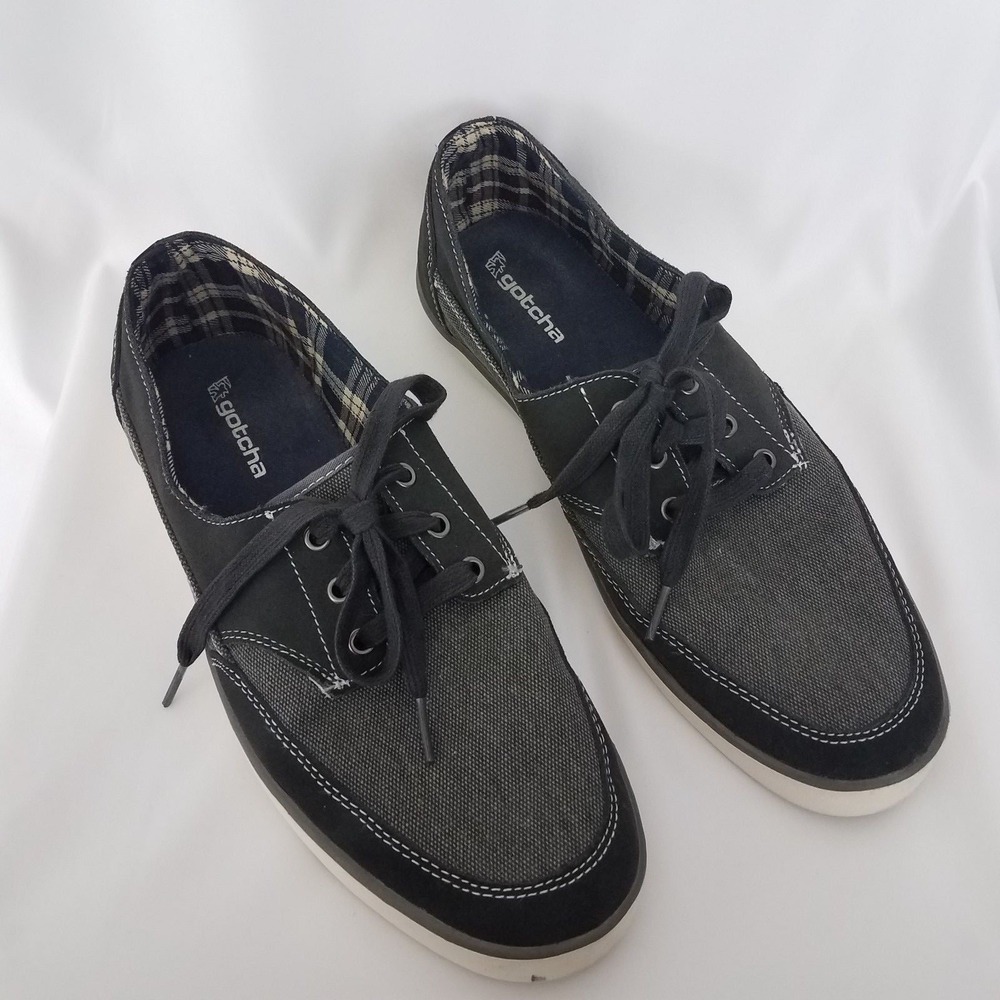 Gotcha Mens Gray Black Fabric Casual Lace Boat Shoes Size 11 EUC SH84